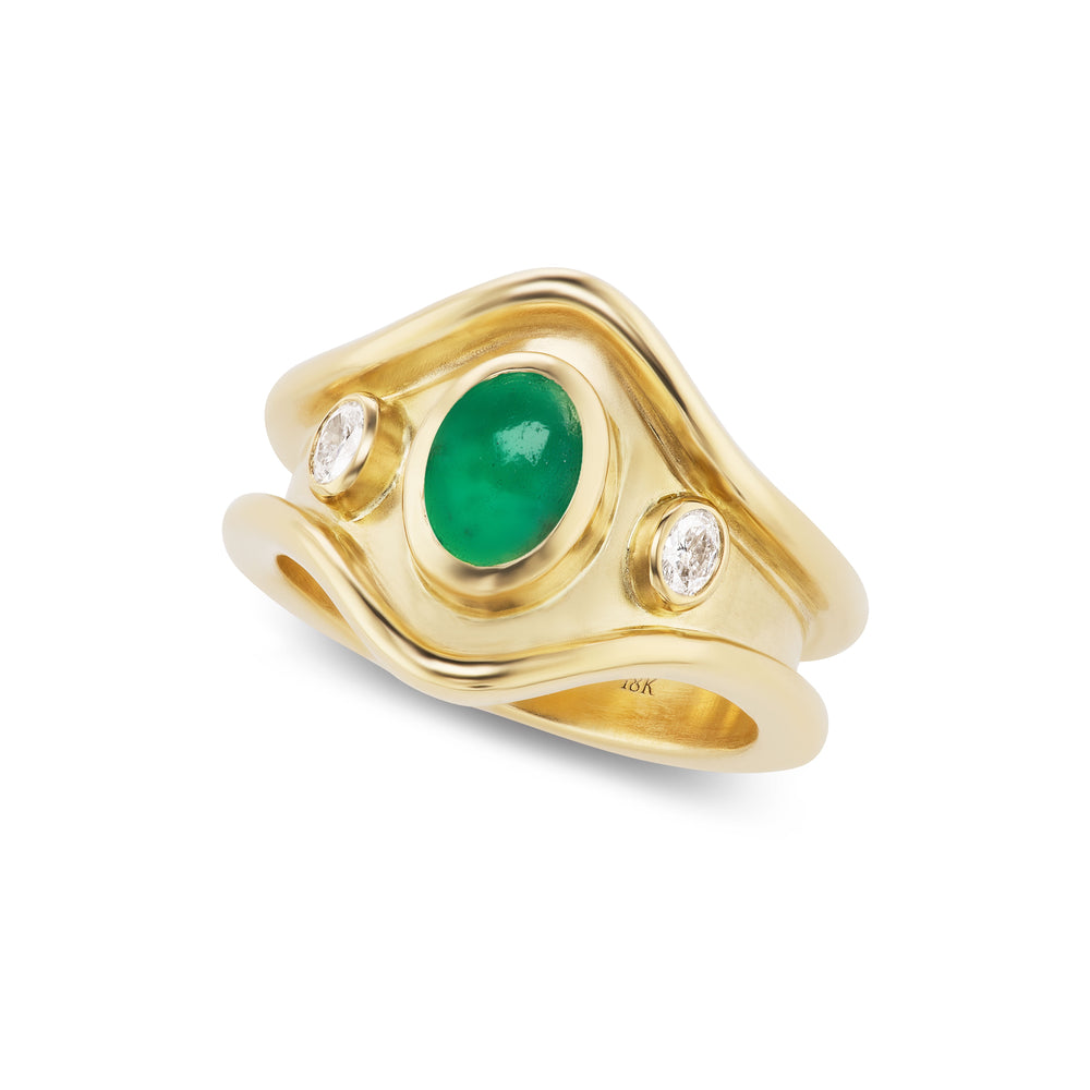 Three Stone Shelter Island Ring in Emerald