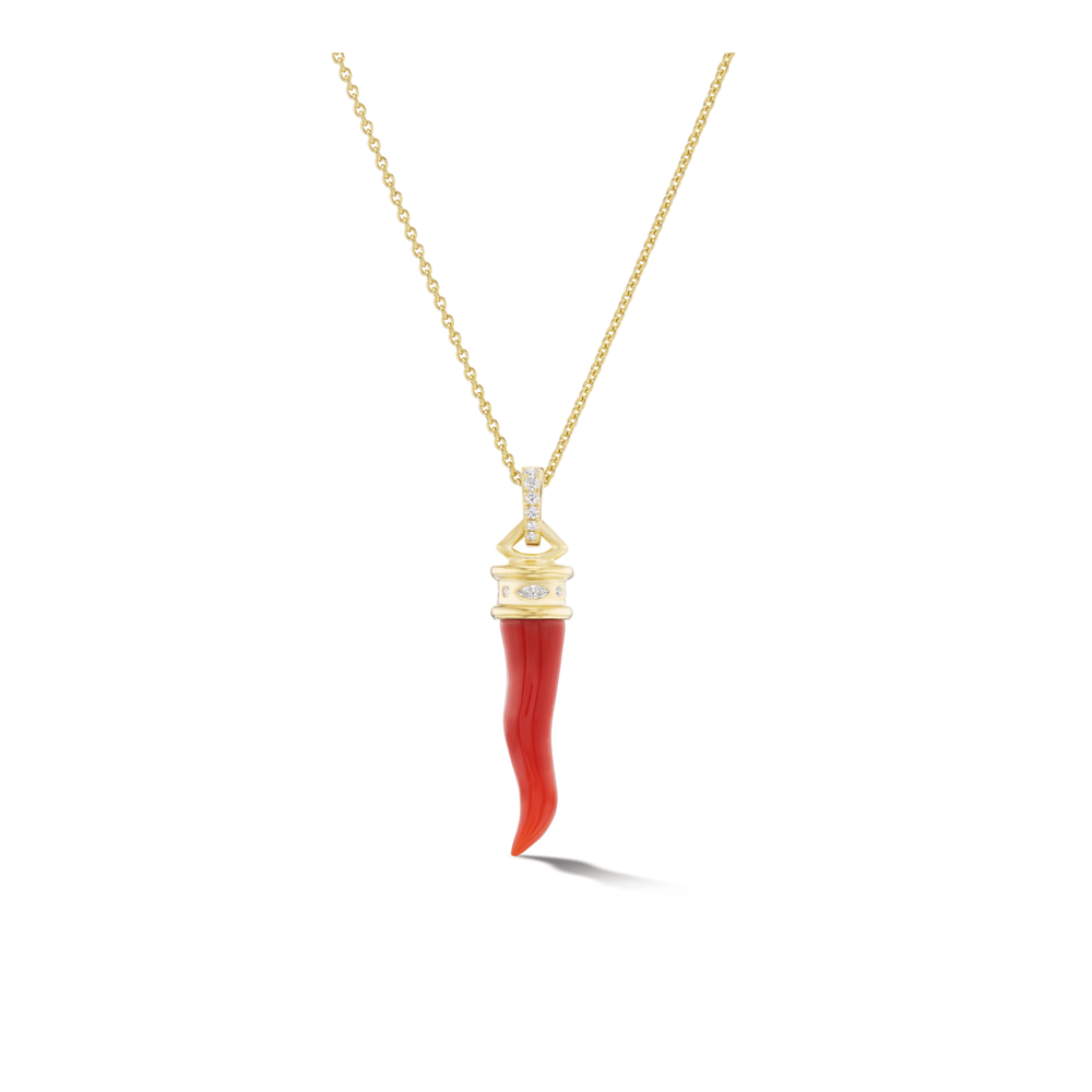 Diamond Cornicello Amulet Necklace- Carnelian