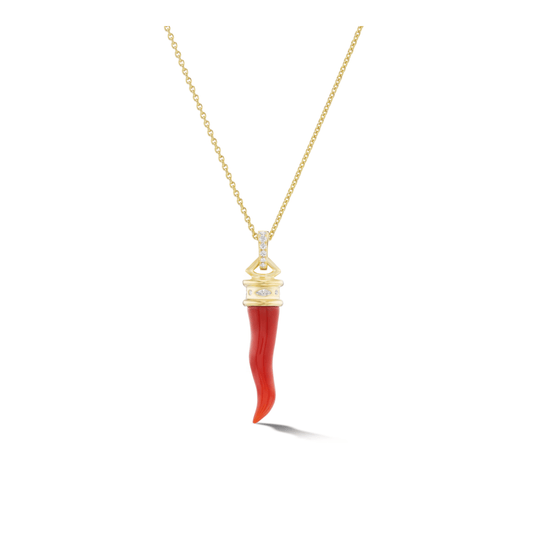 Diamond Cornicello Amulet Necklace- Carnelian