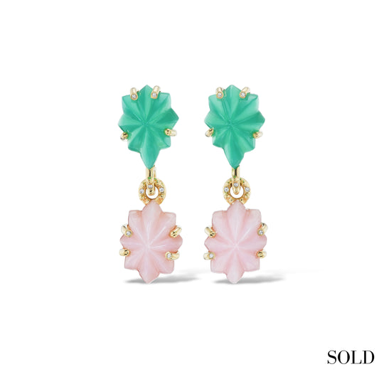 Chrysoprase & Pink Opal Mod Bloom Earrings (One-of-a-Kind)