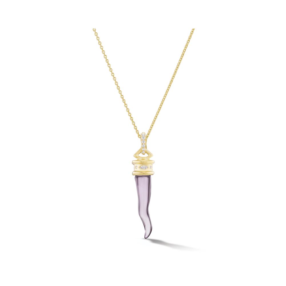 Diamond Cornicello Amulet Necklace- Amethyst