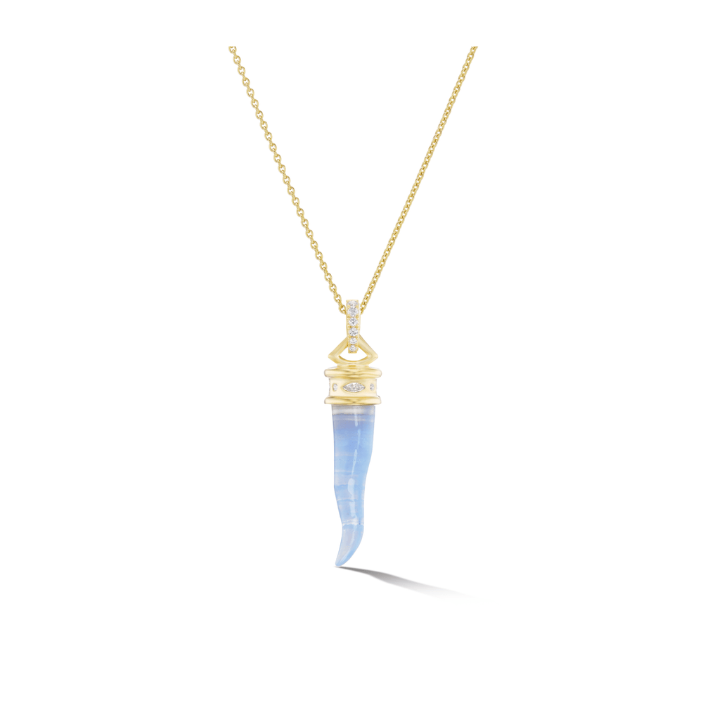 Diamond Cornicello Amulet Necklace- Blue Lace Agate