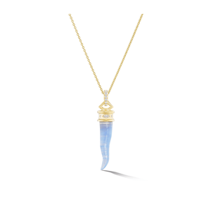 
                  
                    Diamond Cornicello Amulet Necklace- Blue Lace Agate
                  
                