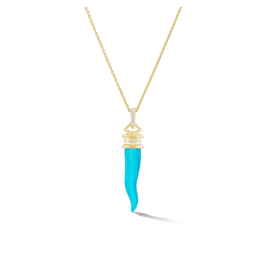 Diamond Cornicello Amulet Necklace- Turquoise