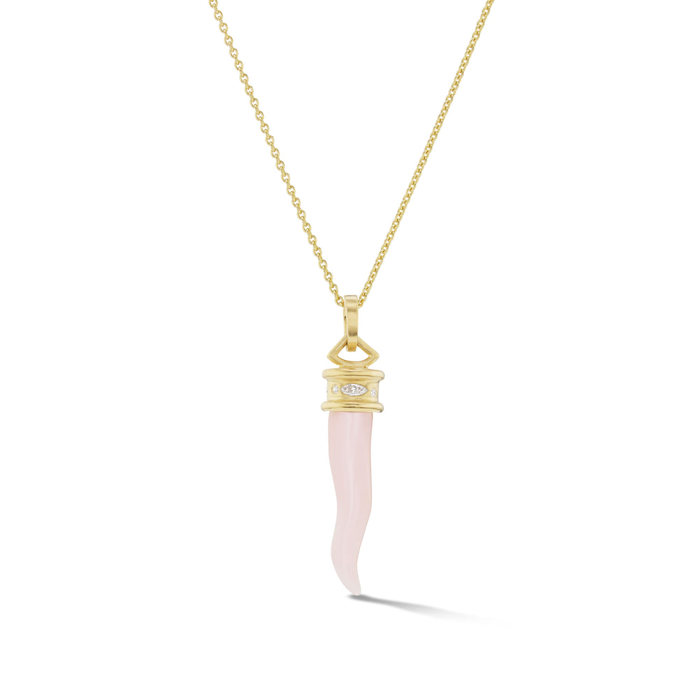 Cornicello Amulet Necklace- Pink Opal