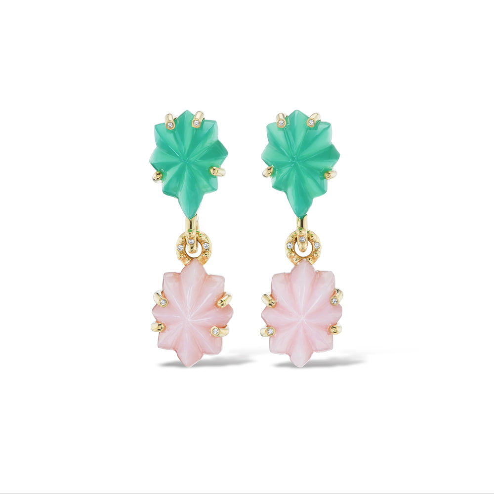 Chrysoprase & Pink Opal Mod Bloom Earrings (One-of-a-Kind)