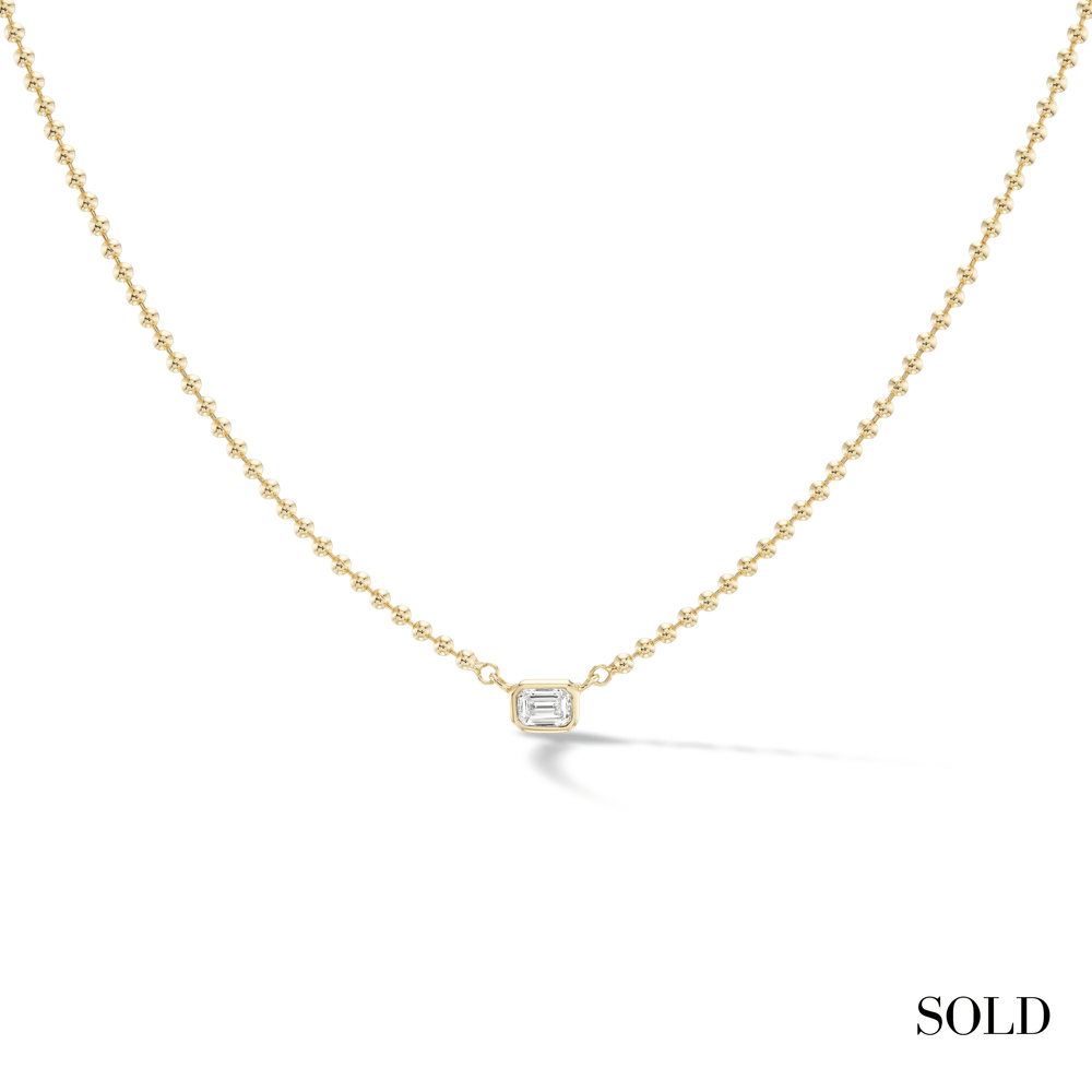 Solitaire Caviar Necklace- Emerald Cut