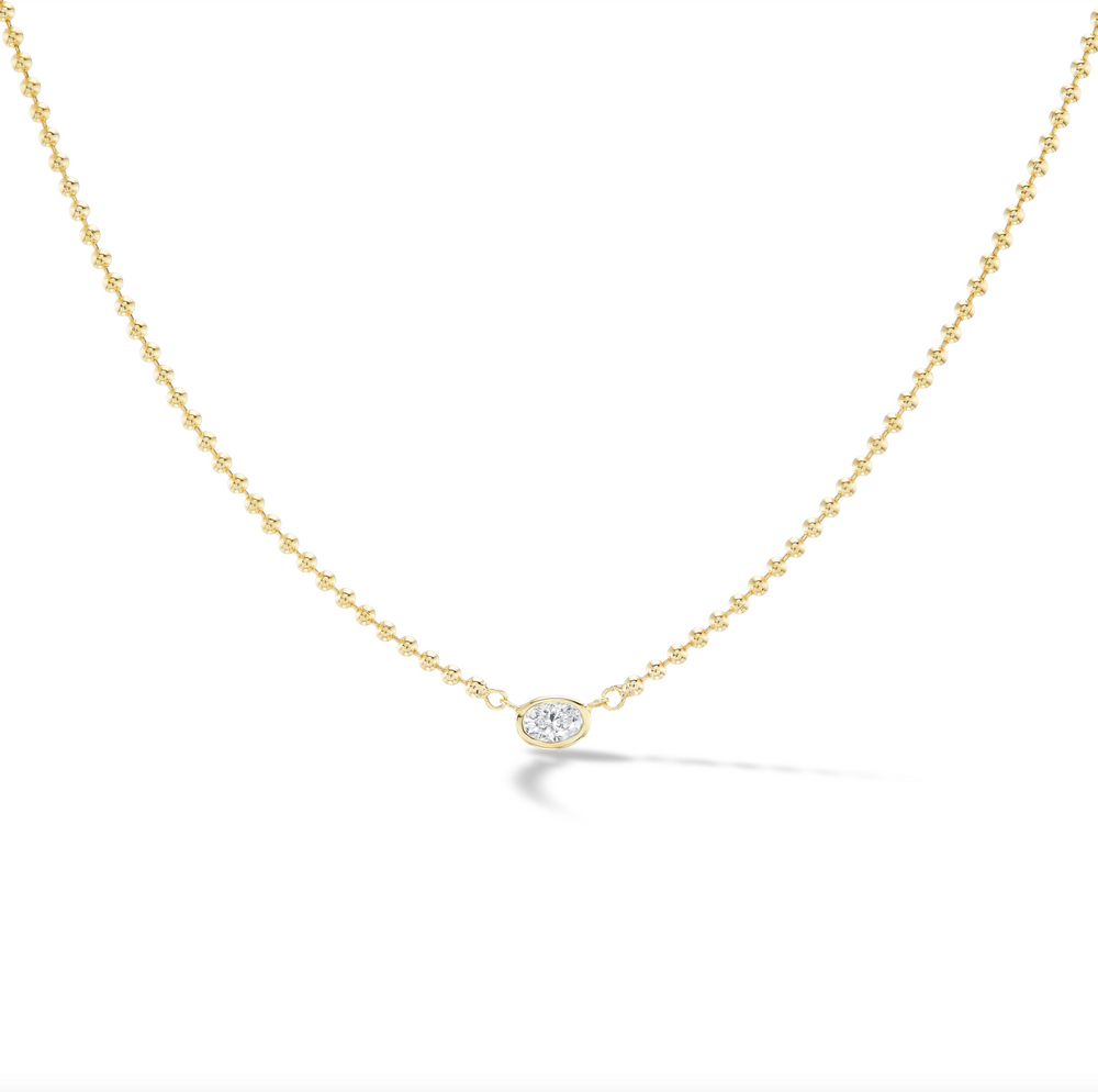 Solitaire Caviar Chain Necklace- Oval Cut