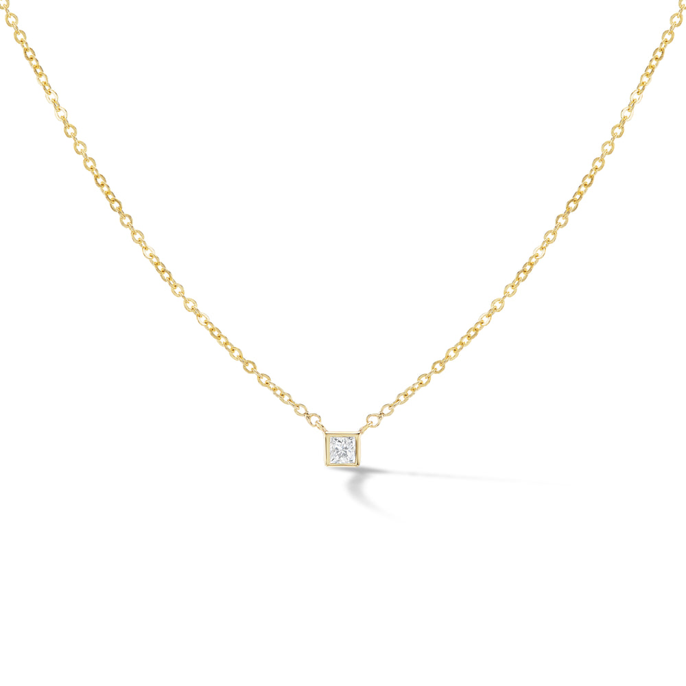 Solitaire Brill Chain Necklace- Princess Cut