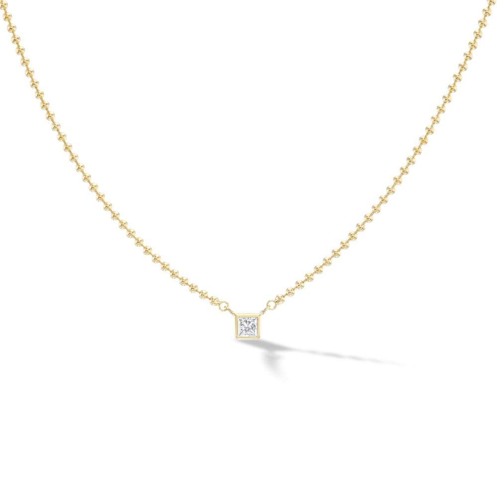 Solitaire Caviar Chain Necklace- Princess Cut