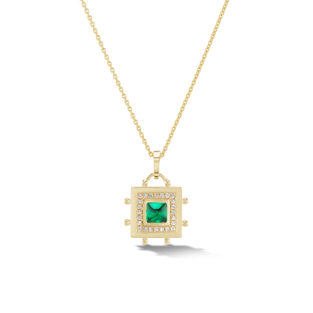 Square Evil Eye Amulet Necklace in Emerald