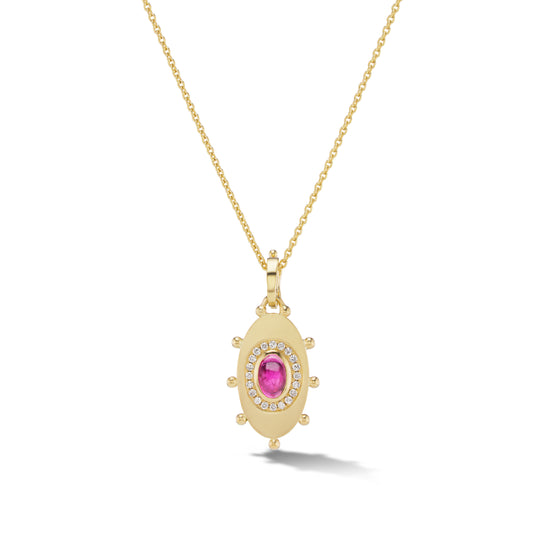 Oval Evil Eye Amulet Necklace in Rubellite