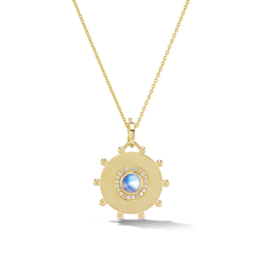 Round Evil Eye Amulet Necklace in Moonstone