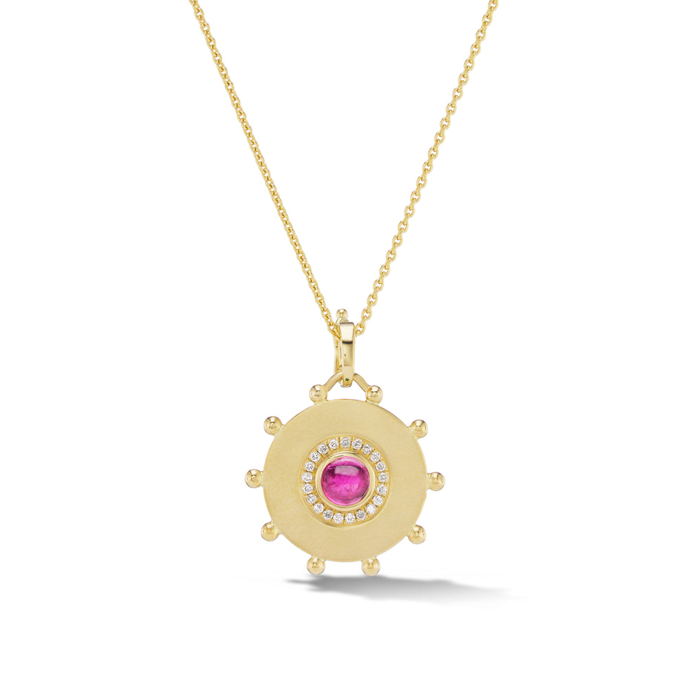 Round Evil Eye Amulet Necklace in Rubellite