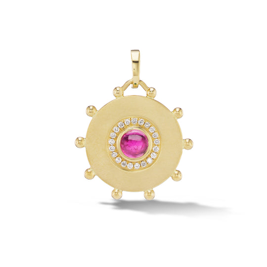 Round Evil Eye Amulet Charm in Rubellite