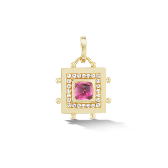 Square Evil Eye Amulet Charm in Rubellite