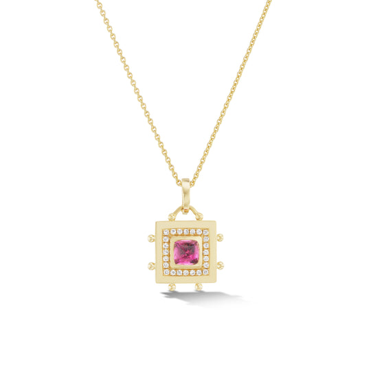 Square Evil Eye Amulet Necklace in Rubellite