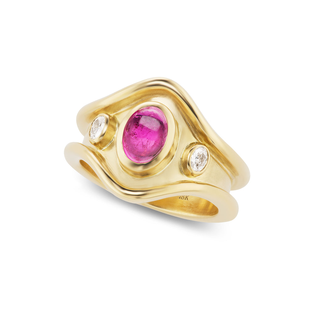 Three Stone Shelter Island Ring in Rubellite