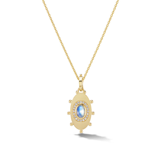 Oval Evil Eye Amulet Necklace in Moonstone