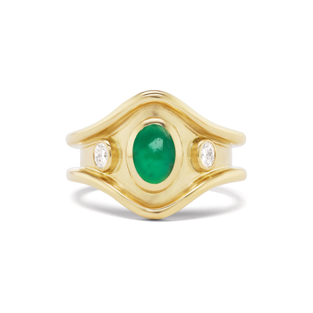 Three Stone Shelter Island Ring in Emerald