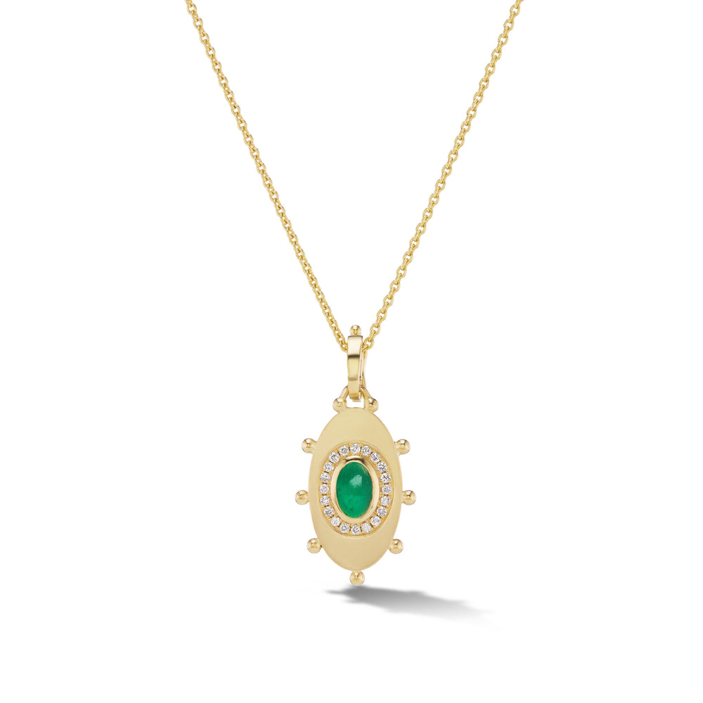Oval Evil Eye Amulet Necklace in Emerald